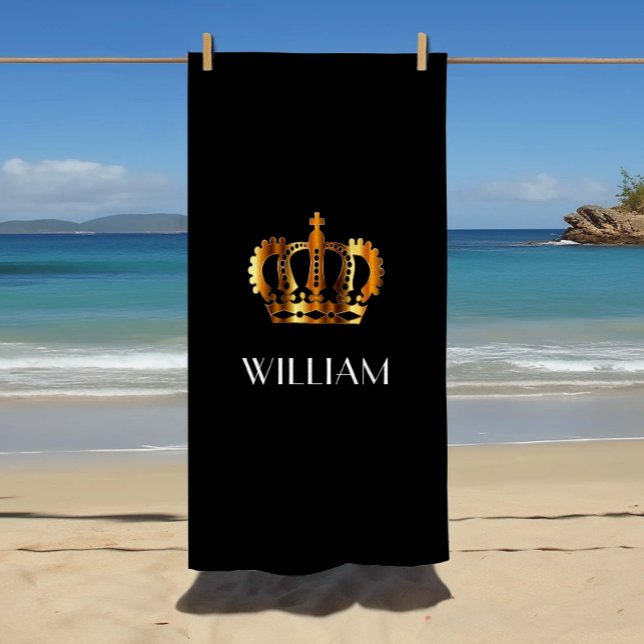 Stylish Royal Crown Name Black Beach Towel (Stylish Royal Crown Name Black Beach Towel)