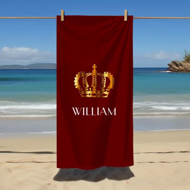 Stylish Royal Gold Crown Name Red Beach Towel (Stylish Royal Gold Crown Name Red Beach Towel)