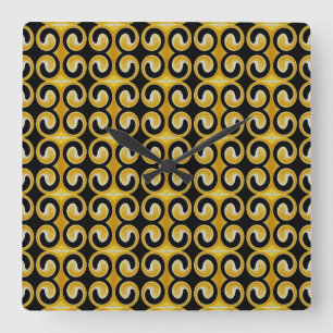 Stylish Royal Yellow Black Pattern Square Wall Clock