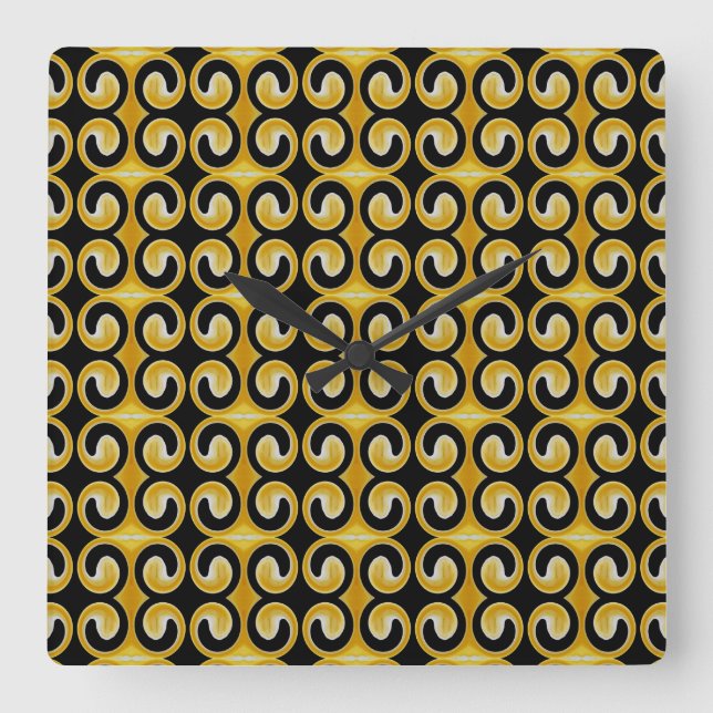 Stylish Royal Yellow Black Pattern Square Wall Clock (Front)