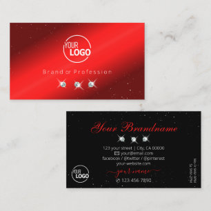 Stylish Ruby Red Black Sparkling Diamonds Add Logo Business Card