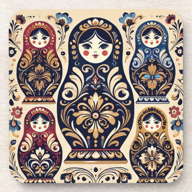 Stylish Russian doll drink coaster set (Front)