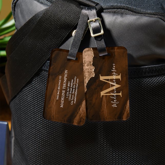 Stylish Rust Gold Agate Geode Monogram Luggage Tag (Creator Uploaded)