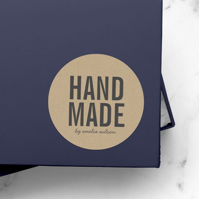 Stylish Rustic Bold Handmade Faux Kraft Classic Round Sticker (Creator Uploaded)