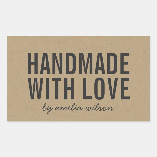 Stylish Rustic Bold Handmade with Love Faux Kraft Rectangular Sticker (Front)