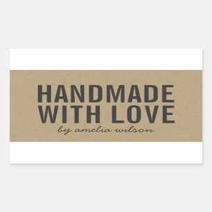 Stylish Rustic Bold Handmade with Love Faux Kraft Rectangular Sticker