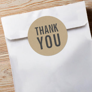 Stylish Rustic Bold Thank You Faux Kraft Classic Round Sticker
