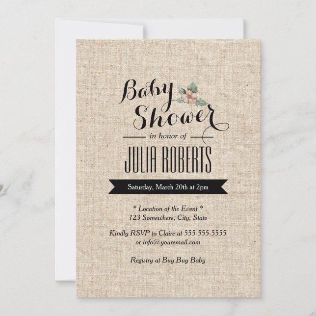 Stylish Rustic Burlap Texture Baby Shower Invitation (Front)