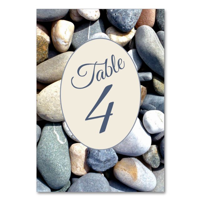Stylish Rustic Colourful Beach Pebbles TABLE 4 Table Number (Front)
