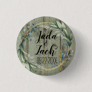 Stylish Rustic Leafy  Wreath Wedding   3 Cm Round Badge