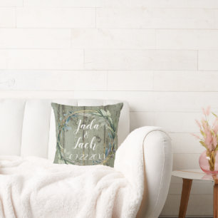 Stylish Rustic Leafy  Wreath Wedding  Cushion