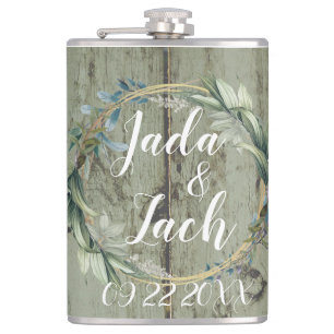 Stylish Rustic Leafy  Wreath Wedding  Hip Flask