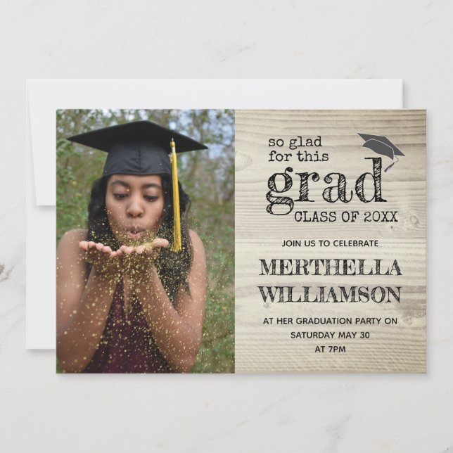Stylish Rustic Photo Graduation Invitation (Front)