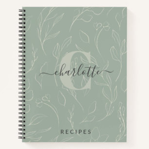 Stylish Rustic Sage Botanical Monogram Recipe Notebook