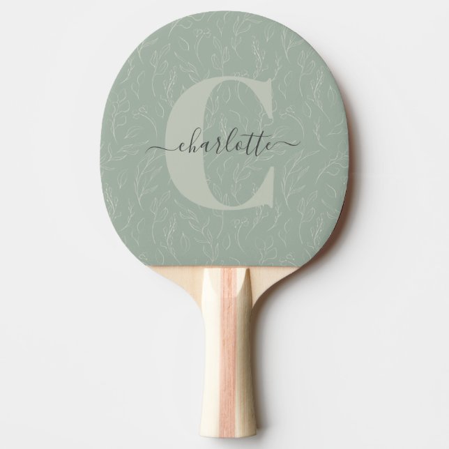 Stylish Rustic Sage Green Botanical Floral Custom Ping Pong Paddle (Front)
