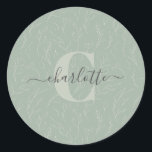 Stylish Rustic Sage Green Botanical Floral Name    Classic Round Sticker<br><div class="desc">Personalised Stylish Rustic Sage Green Botanical Floral Name and Monogram Sticker</div>