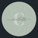 Stylish Rustic Sage Green Botanical Floral Name    Classic Round Sticker<br><div class="desc">Personalised Stylish Rustic Sage Green Botanical Floral Name and Monogram Sticker</div>