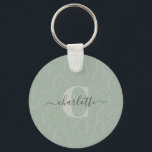 Stylish Rustic Sage Green Botanical Floral Name    Key Ring<br><div class="desc">Personalised Stylish Rustic Sage Green Botanical Floral Name and Monogram Keychain</div>
