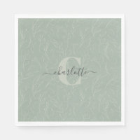 Stylish Rustic Sage Green Botanical Floral Name