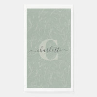 Stylish Rustic Sage Green Botanical Floral Name