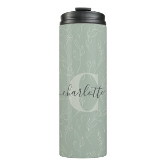 Stylish Rustic Sage Green Botanical Floral Name    Thermal Tumbler