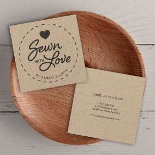 Stylish Rustic Sewn with Love Kraft Square Business Card