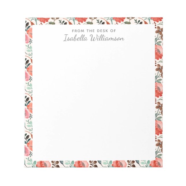 Stylish Rustic Watercolor Floral Farmhouse Pattern Notepad (Front)