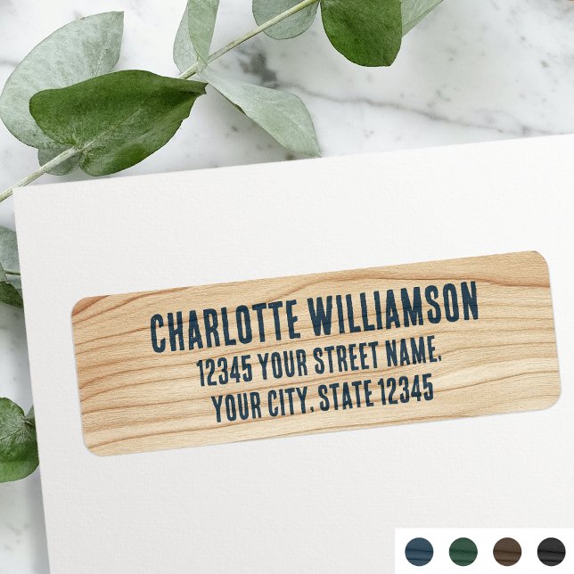 Stylish Rustic Woodgrain Blue Return Address (Creator Uploaded)