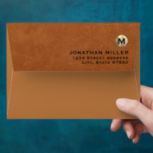 Stylish Sable Leather Gold Monogram Return Address