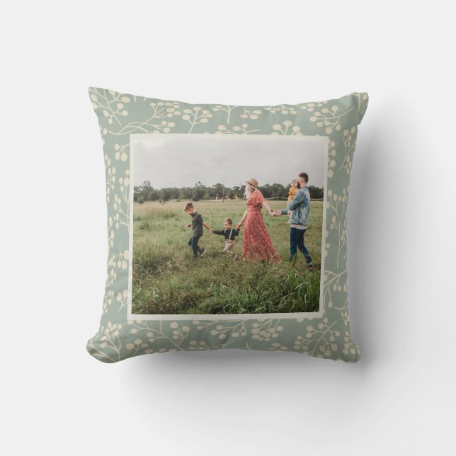 Stylish Sage Floral Modern Farmhouse Custom Photo Cushion (Front)