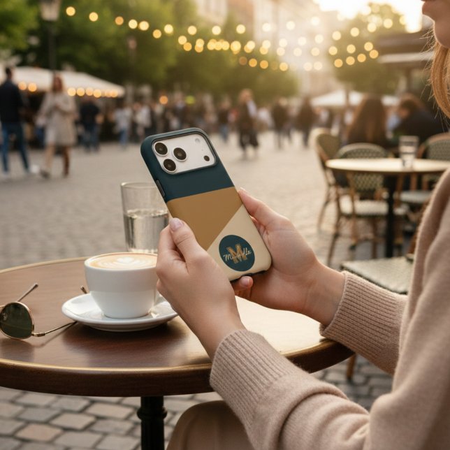 Stylish sage Green Beige colorblock monogram (Creator Uploaded)