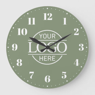 Stylish Sage Green Branded Company Business Logo Large Clock