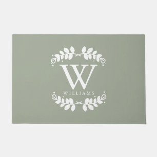 Stylish Sage Green Family Monogram Doormat