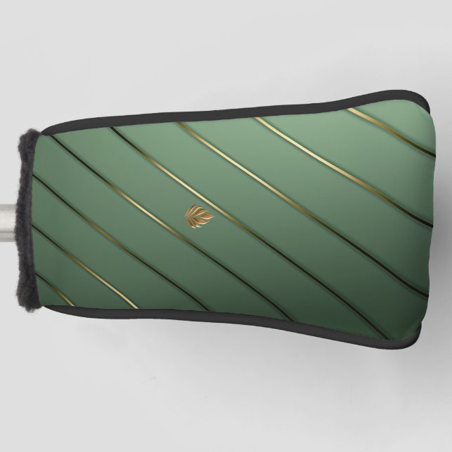 Stylish Sage Green & Gold Putter  Golf Head Cover (Front)