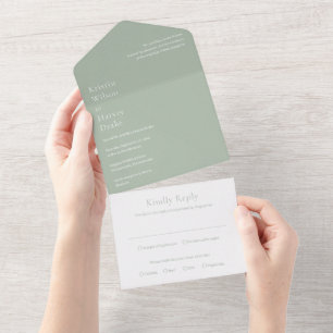 Stylish Sage Green Modern Wedding All In One Invitation