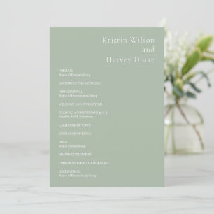 Stylish Sage Green Modern Wedding Programme