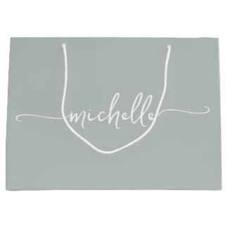 Stylish Sage Green Monogram Name Script Large Gift Bag