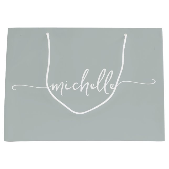 Stylish Sage Green Monogram Name Script  Large Gift Bag (Front)