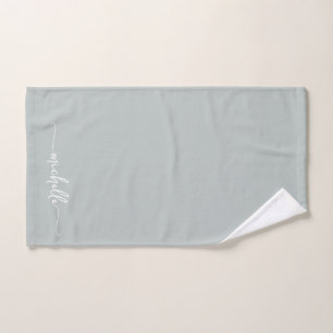 Stylish Sage Green Monogram Name Script Signature  Hand Towel