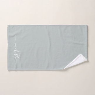 Stylish Sage Green Monogram Name Script Signature  Hand Towel