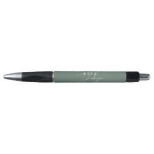 Stylish Sage Green Signature Script Monogram