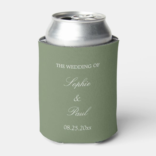 Stylish Sage Green Wedding Favour Can Cooler (Can Front)