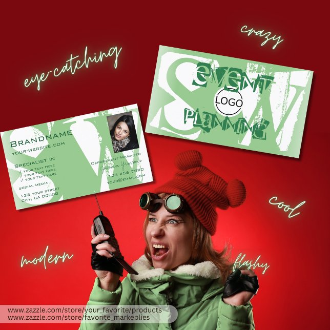 Stylish Sage Green White Photo Logo and Monogram Business Card (Creator Uploaded)