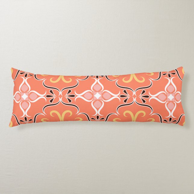 Stylish Salmon Peach Pink Floral Abstract Design Body Cushion (Front)