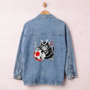 Stylish Samurai Cat Japan Soccer For Anime culture Denim Jacket