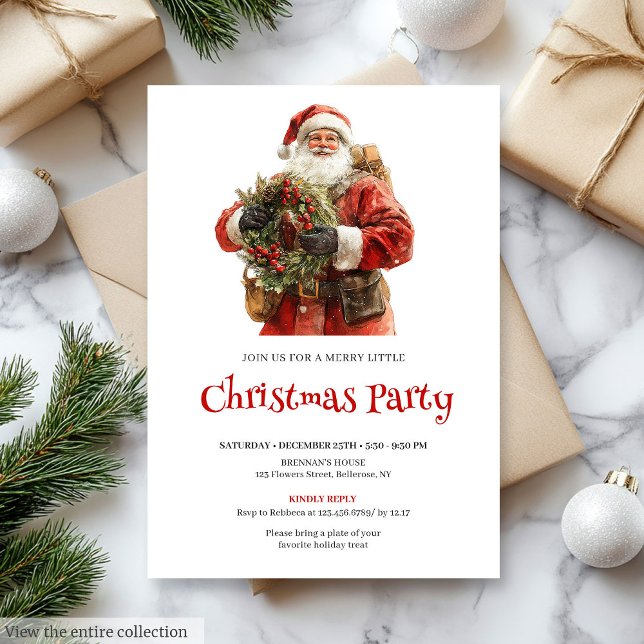 Stylish Santa Claus Pine Wreath Holiday Dinner  Invitation (Stylish Santa Claus Pine Wreath Holiday Dinner Invite

)