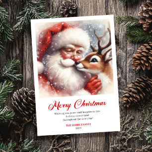 Stylish Santa Claus Rudolph Cartoon Christmas Card