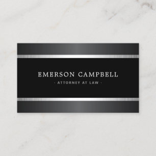 Stylish satin grey and silver borders black business card