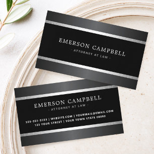 Stylish satin grey and silver borders black business card