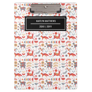 Stylish Scandinavian Animal Pattern Name Clipboard